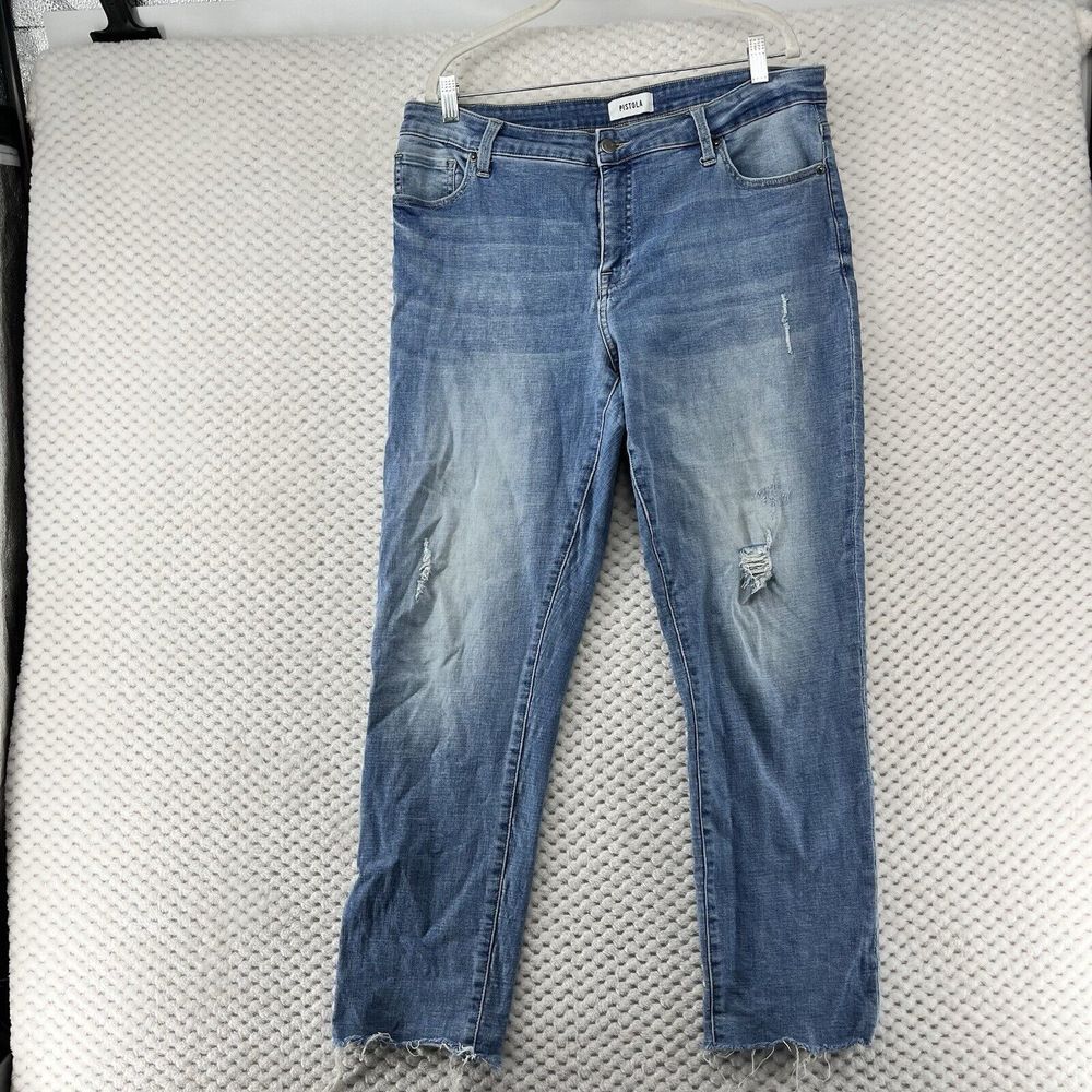Pistola Jeans Womens Size 16W Blue Ripped Distressed Denim Cropped P67297MTW-BTH